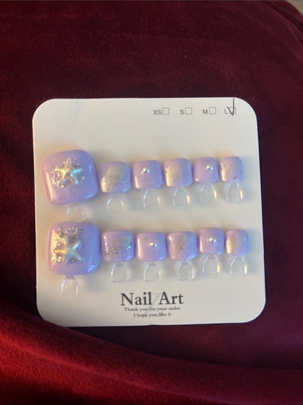 Lavender Holographic Star Press-On Toe Nails